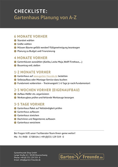 PDF Download Checkliste Gartenhaus Planung von A-Z
