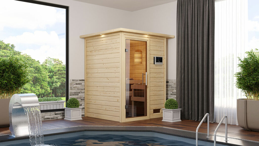 Sauna Kosten - Innensauna steht an einem Indoor-Pool