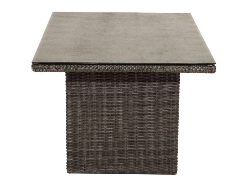 Ploss Gartenmöbel Loungetisch Polyrattangeflecht Rocking mit Glasplatte aus Steinoptik  140 x 85 x 68 cm- Farbe: grau-braun-meliert