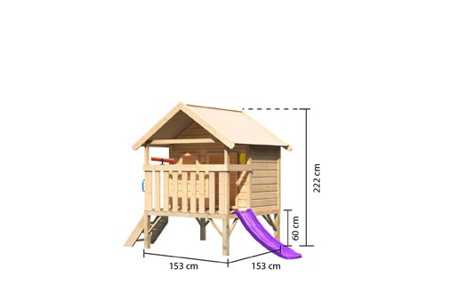 Akubi Mini Haus, mit violetter Rutsche klein, Handgriff. Telefon und Teleskop