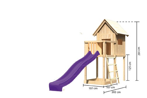 Akubi Spielturm Frieda mit Anbau  Satteldach + Rutsche violett