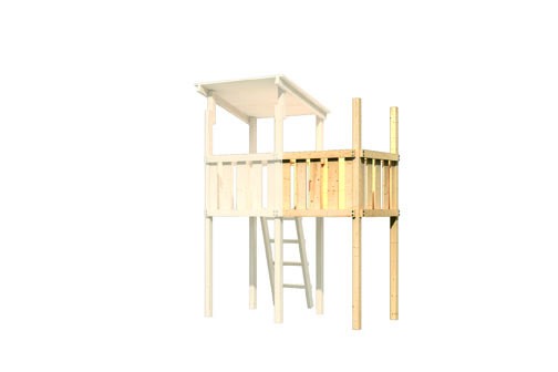 Akubi Spielturm Frieda mit Anbau  Satteldach + Rutsche grün + Gerüst / Doppelschaukel