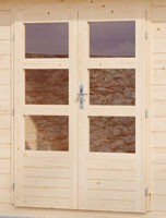 Woodfeeling Holz Gartenhaus Kandern 6,5 im Set mit Anbaudach 3,2 m Breite - 28mm Pultdach - Farbe: naturbelassen