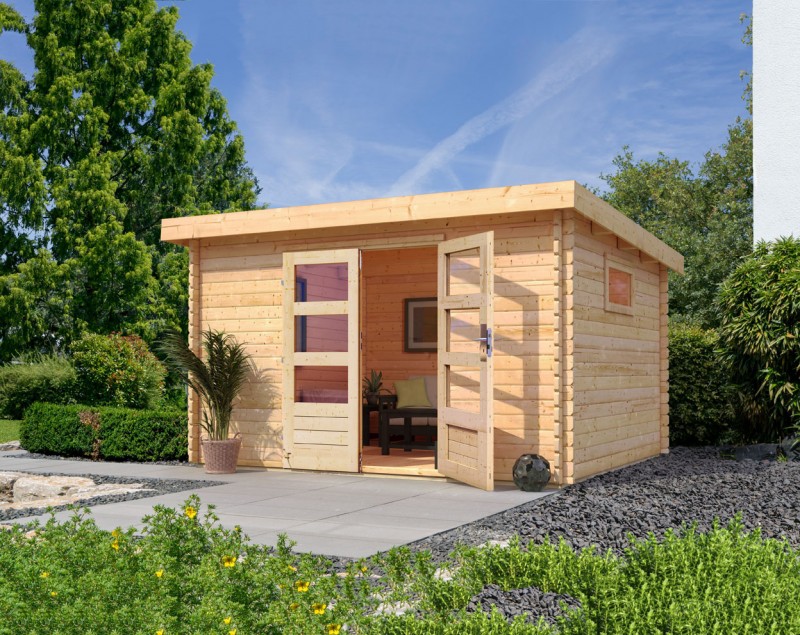 Woodfeeling Holz Gartenhaus Trittau 4 - 38mm Blockhaus Pultdach - Farbe: naturbelassen