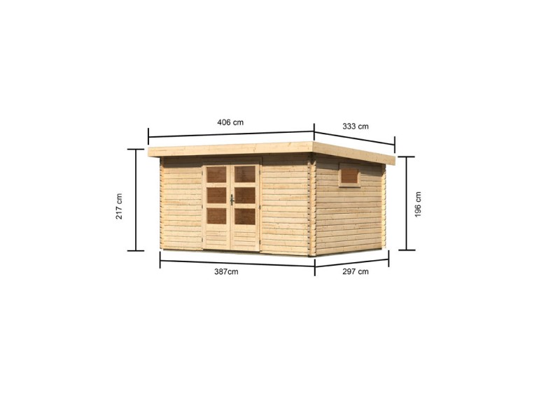Woodfeeling Holz Gartenhaus Trittau 5 - 38mm Blockhaus Pultdach - Farbe: naturbelassen