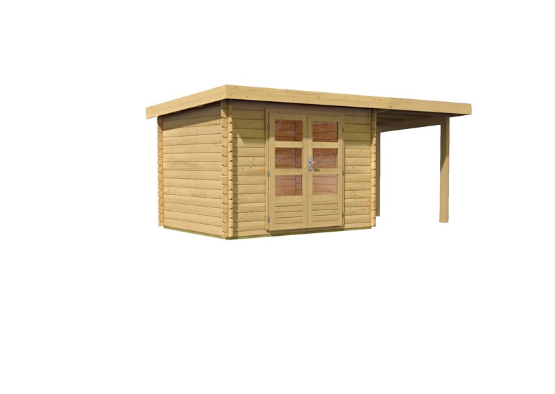 Woodfeeling Holz-Gartenhaus Pultdach Bastrup 3 - 28 mm Blockbohlen mit 2 m Schleppdach