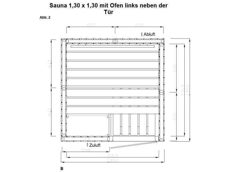 Elementbausauna Norway 0 "Mini" - 70mm von Garten-Freunde - 4-Eck Sauna Fronteinstieg - 130 x 130 x 198 cm