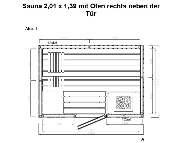 Elementbausauna Norway 1 - 70mm von Garten-Freunde - 4-Eck Sauna Fronteinstieg - 201 x 139 x 198 cm