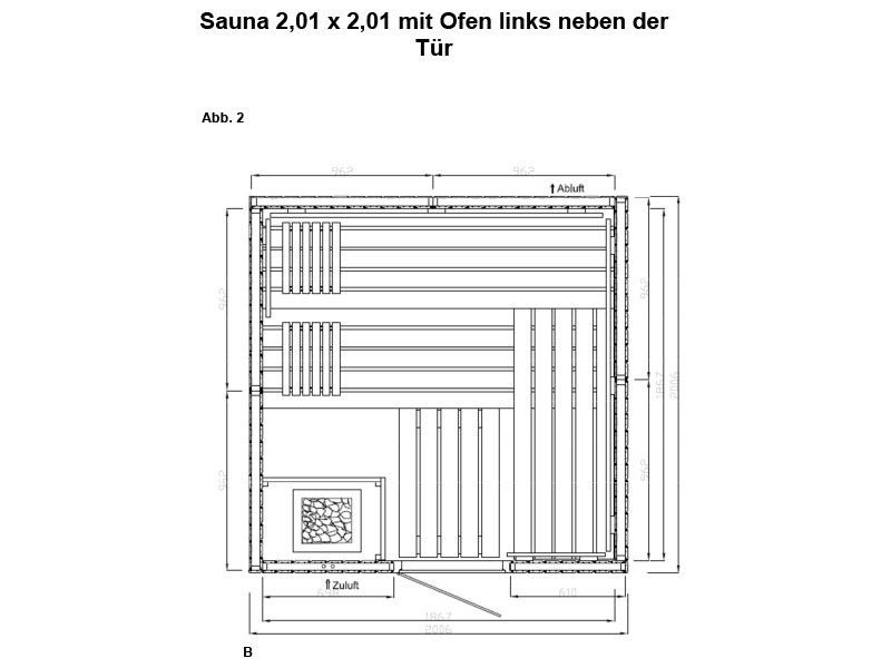 Elementbausauna Norway 4 - 70mm von Garten-Freunde - 4-Eck Sauna Fronteinstieg - 201 x 201 x 198 cm