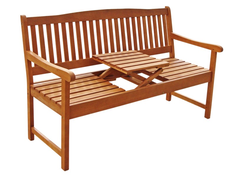 Gartenmöbel Gartenbank 3-Sitzer Sun Flair aus Eukalyptus + ausklappbarer Tisch