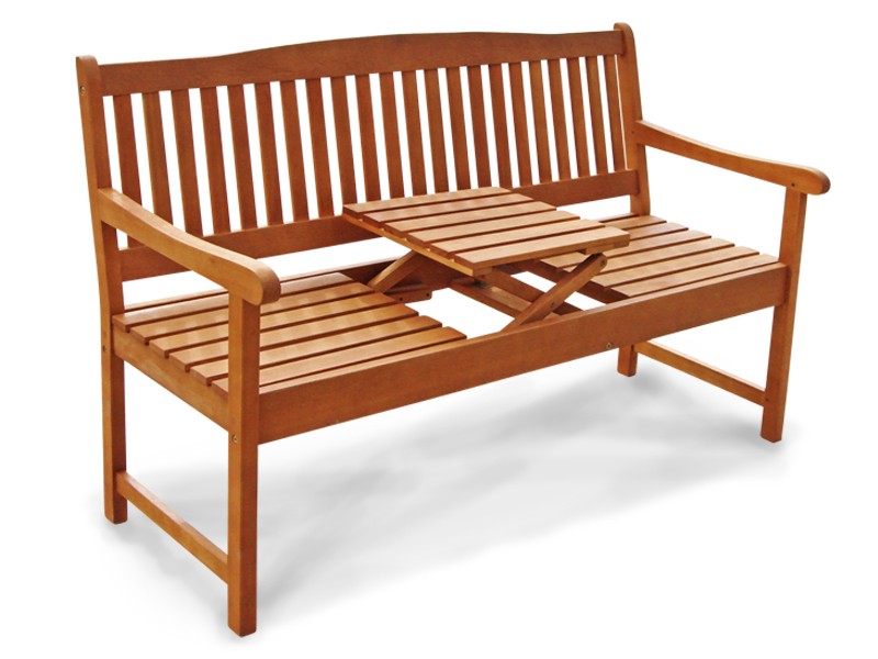 Gartenmöbel Gartenbank 3-Sitzer Sun Flair aus Eukalyptus + ausklappbarer Tisch