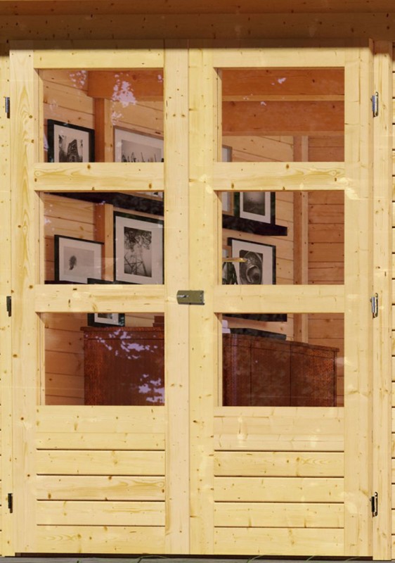 Woodfeeling Holz-Gartenhaus Kerko 4 mit Anbaudach 2,8m + Rückwand - 19 mm Schraub-/Stecksystem - naturbelassen