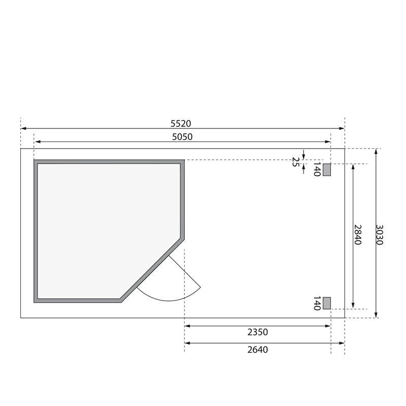 Karibu Gartenhaus Neuruppin 3 im Set mit einem Anbaudach Breite 2,6 m und 28mm Rückwand terragrau