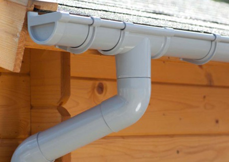 Karibu PVC Dachrinnen Set L, 465 cm, grau, inkl. Fallrohr und Verbindungsmaterial