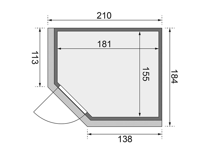 Karibu 68mm Systembausauna Siirin - Eckeinstieg - Ganzglastür graphit - mit Dachkranz - 4,5kW Saunaofen mit integr. Steuerung