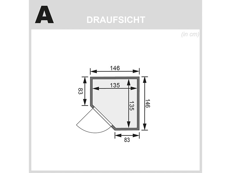 Woodfeeling 38 mm Massivholzsauna Franka - Eckeinstieg - Ganzglastür graphit - ohne Dachkranz - 4,5kW Saunaofen mit integr. Steuerung
