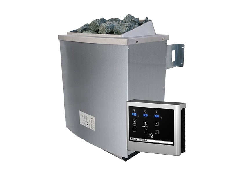Karibu Innensauna Mia - 38 mm Blockbohlensauna - Ganzglastür klarglas - ohne Dachkranz - 4,5kW Saunaofen mit externer Steuerung Easy