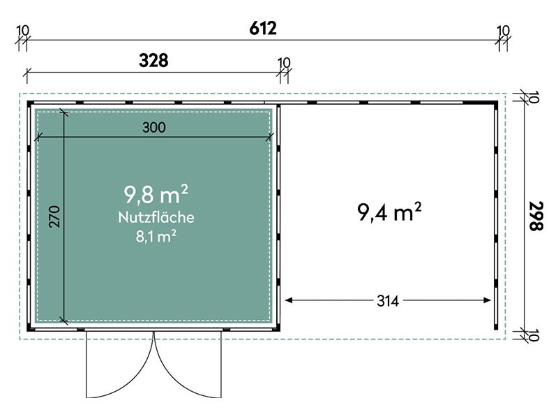 Finnhaus Wolff Metall-Gartenhaus Eleganto 3330 Granitgrau mit Lounge 3330 rechts