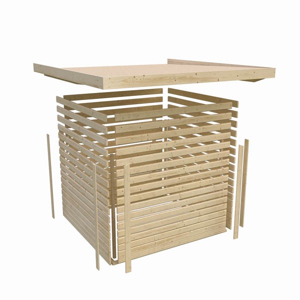 Karibu Holz-Gartenhaus Merseburg 5 - Anbaudach 1,66m - 14 mm Schraub-/Stecksystem - naturbelassen