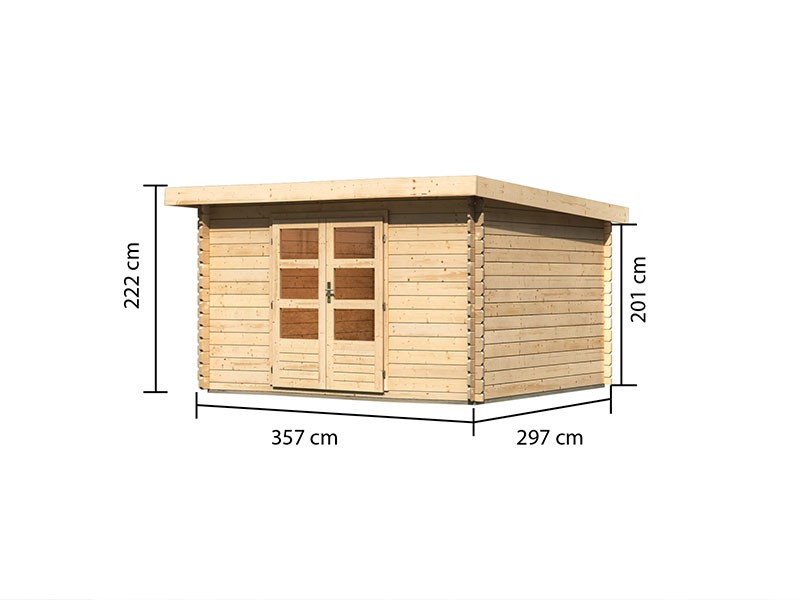 Karibu Holz-Gartenhaus Malta Premium 4 - 28mm Blockbohlenbau - naturbelassen - inkl. Boden