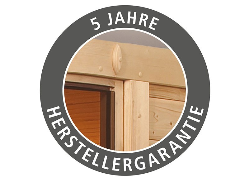 Karibu 38mm Gartensauna Mainburg 4 SET A - naturbelassen - 2 Liegen - 9kW Saunaofen mit externer Steuerung