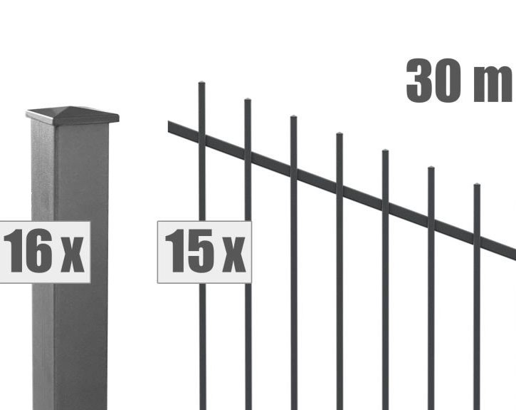 Deutsche Zauntechnik Schmuckzaun Residenz select BASEL+ - Komplett-Set Zaun für Hanglage - anthrazit - 30m x 0,9m