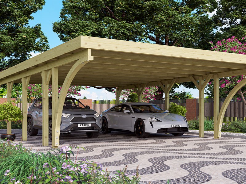 Karibu Holz Doppelcarport Classic 3 Variante C inkl. zwei Einfahrtsbögen - PVC Dach