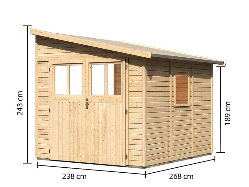 Karibu Holz-Anlehngartenhaus Bomlitz 3 - 19 mm Wandstärke (dreiwandig) - 13,5 cbm umbauter Raum - naturbelassen