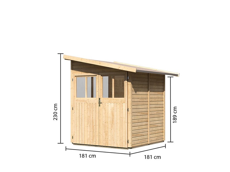 Karibu Holz-Anlehngartenhaus Wandlitz 2 - 19 mm Wandstärke (dreiwandig) - 5,8 cbm umbauter Raum - naturbelassen
