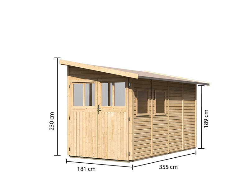 Karibu Holz-Anlehngartenhaus Wandlitz 4 - 19 mm Wandstärke (dreiwandig) - 11,6 cbm umbauter Raum - naturbelassen