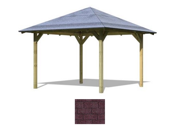 Set: Karibu Holzpavillon Cordoba 4-Eck-Pavillon Eco - inkl. roten Dachschindeln