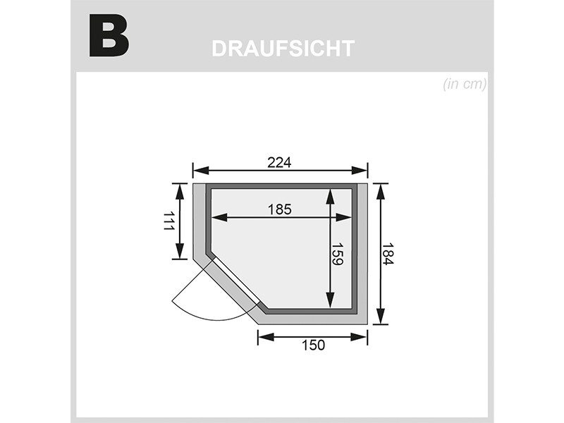 Woodfeeling 38 mm Massivholzsauna Mia - Eckeinstieg - Ganzglastür graphit - mit Dachkranz