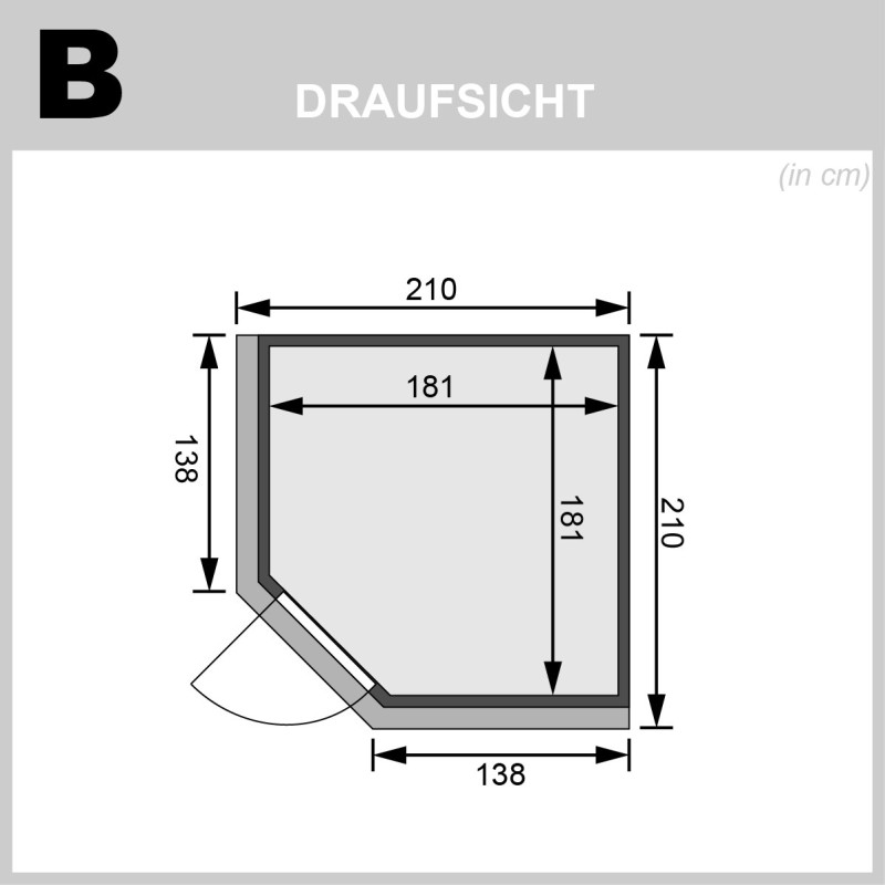 Karibu 68mm Systembausauna Jarin - Eckeinstieg - Ganzglastür graphit - mit Dachkranz