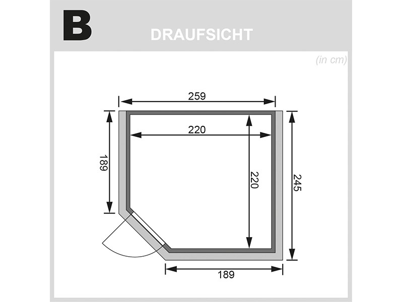 Woodfeeling 38 mm Massivholzsauna Leona - Eckeinstieg - Ganzglastür graphit - mit Dachkranz