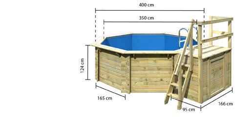 Karibu Holzpool Swimmingpool Variante B1 Ausstattung wie Variante A + Sonnenterrasse B inkl. Holztreppe (für Terrasse), Geländer, Seitenwände und Terrassendeck kdi
