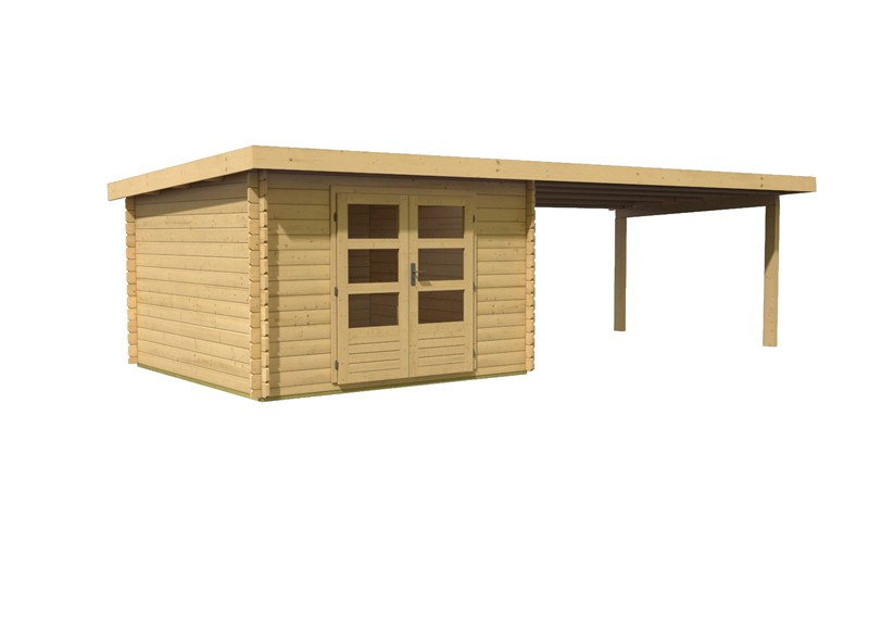 Karibu Woodfeeling Holz-Gartenhaus Pultdach Bastrup 5 - 28 mm mit 4 m Schleppdach