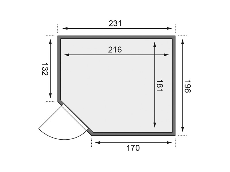 Karibu 68mm Systembausauna Malin - Eckeinstieg - Ganzglastür graphit - ohne Dachkranz - 9kW Saunaofen mit integr. Steuerung