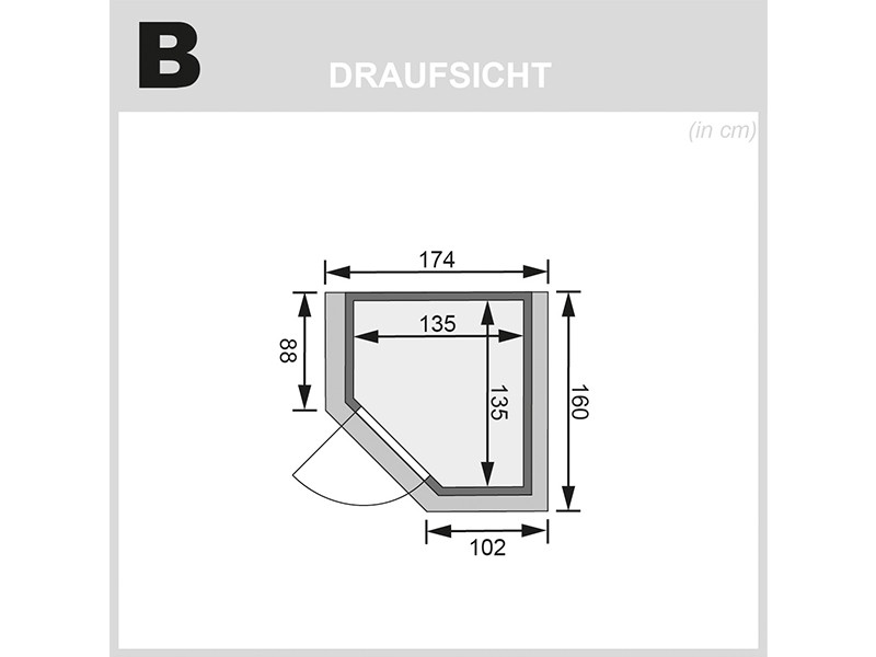 Woodfeeling 38 mm Massivholzsauna Franka - Eckeinstieg - Ganzglastür graphit - mit Dachkranz