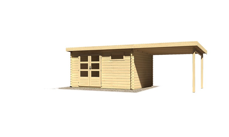 Sonderangebot: Woodfeeling Holz-Gartenhaus: Bastrup 8 im Set mit Schleppdach 3 m breit - 28 mm Blockbohlenhaus mit Pultdach  - naturbelassen