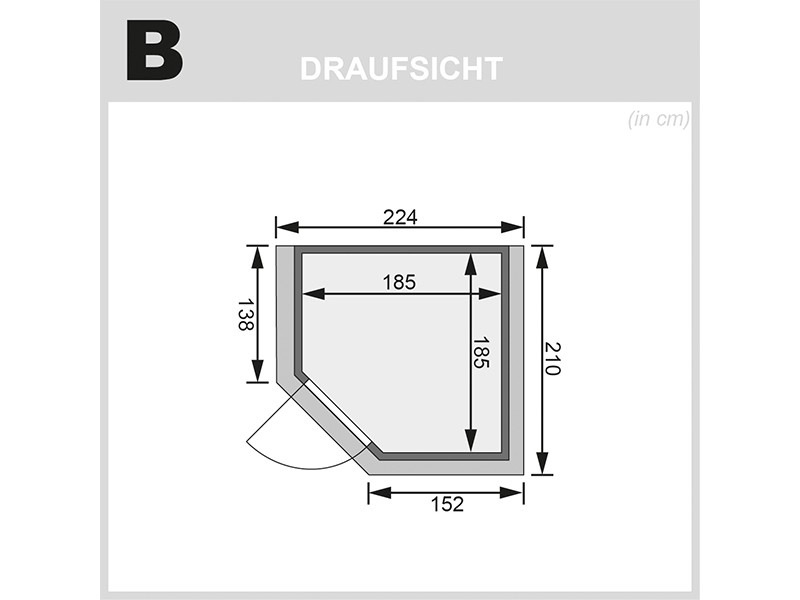 Woodfeeling 38 mm Massivholzsauna Nina - Eckeinstieg - Ganzglastür graphit - mit Dachkranz
