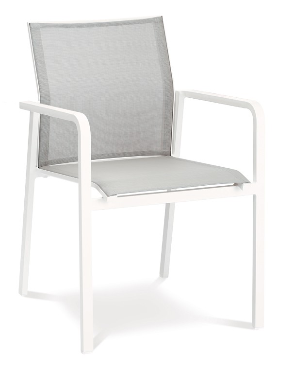 Best Stapelsessel Rhodos - Dining-Sessel mit Alu-Armlehne - Aluminium/Ergotex in weiß/grau