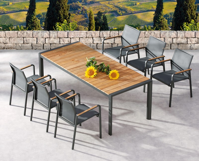Best Gartentisch Paros - Dining-Teakholz Tisch - rechteckig - Aluminium/Teakholz - anthrazit/Teakholz - 160 x 90 x 76 cm