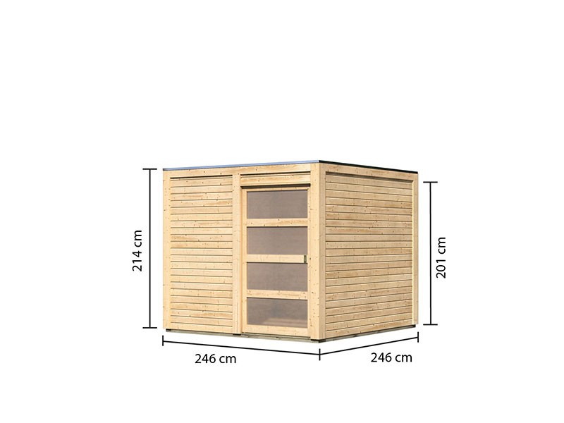 Karibu Holz-Gartenhaus Qubic 1 - 19 mm Steck-/Schraubsystem - naturbelassen - inkl. Alu-Abschlussleiste