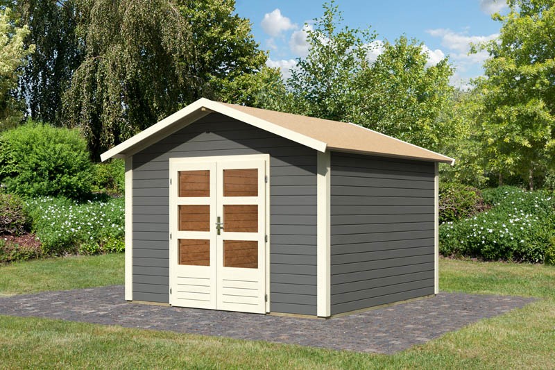 Karibu Holz-Gartenhaus Talkau 8 - 28 mm - Schraub-/Stecksystem - terragrau