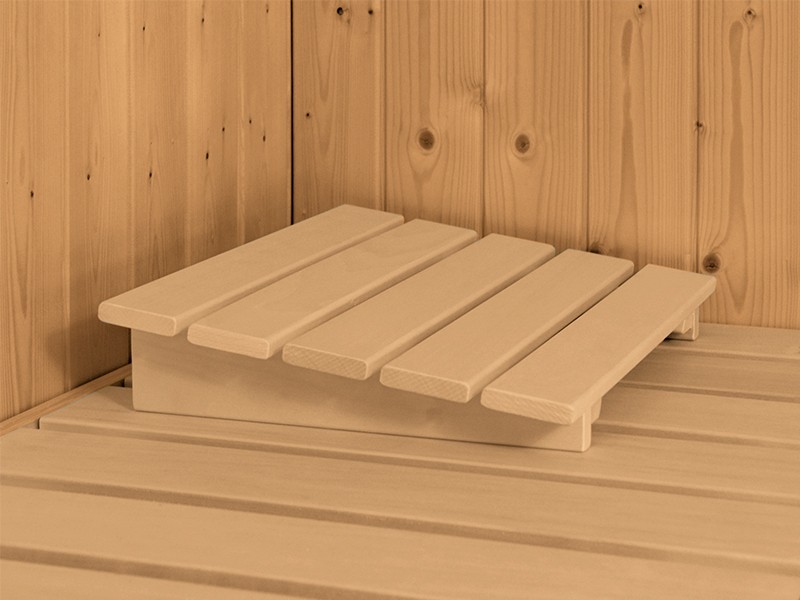 Karibu 68mm Systemsauna Minja - Plug&Play - Fronteinstieg - Ganzglastür klar - ohne Dachkranz - 3,6kW Plug&Play Bio-Kombiofen mit externer Steuerung Easy Bio