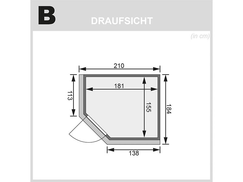Karibu 68mm Systemsauna Lilja - Plug&Play - Eckeinstieg - Ganzglastür graphit - mit Dachkranz