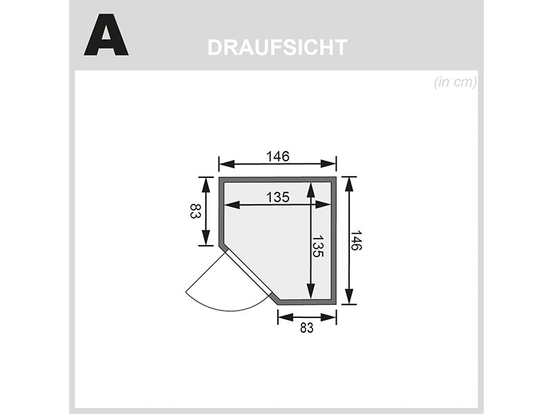 Karibu 38mm Massivholzsauna Alicja - Plug&Play - Eckeinstieg - Ganzglastür graphit - ohne Dachkranz - 3,6kW Plug&Play Saunaofen mit integr. Steuerung