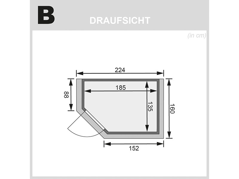 Karibu 38mm Massivholzsauna Cilja - Plug&Play - Eckeinstieg - Ganzglastür klar - mit Dachkranz