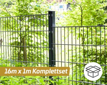 Deutsche Zauntechnik Doppelstabmattenzaun Komplettset PICO S 2.0 - Metallzaun / Vorgartenzaun - anthrazit - 16 x 1,0 m