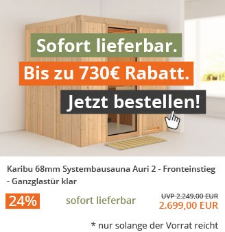 Sauna: Sofort lieferbar. Bis zu 730 Euro Rabatt. Jetzt im Garten Online Shop bestellen!